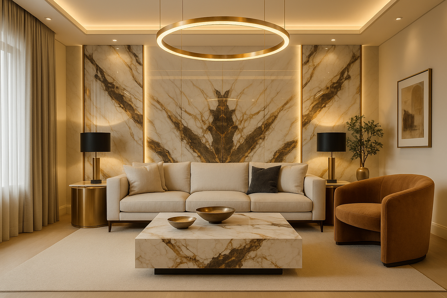 Calm, warm & modern interiors for a 3 BHK apartment in Bengaluru.